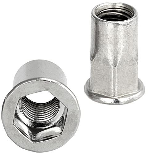 FASTON® Flachkopf Einnietmuttern mit Teilsechskantschaft offen M12x26 mm Edelstahl A2 V2A (5 Stück) Senkmuttern Blindnietmuttern Nietmuttern Muttern Flachkopfmuttern