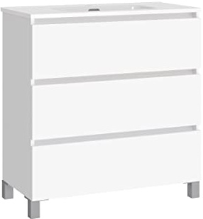 Baikal Set di mobili da bagno LESI. Composto da mobile con gambe e lavabo in ceramica. Tre cassetti. Melamina 16 mm. Mobile montato. Profondità 39 cm 70 cm Bianco Opaco