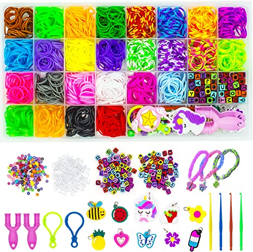 Wonderforu Loom Band-set för pyssel, 2 000 färgglada gummiband, startset, gör-det-själv-pyssel, färgglada band i låda, barnleksaker, julklapp för flickor, 26 färger