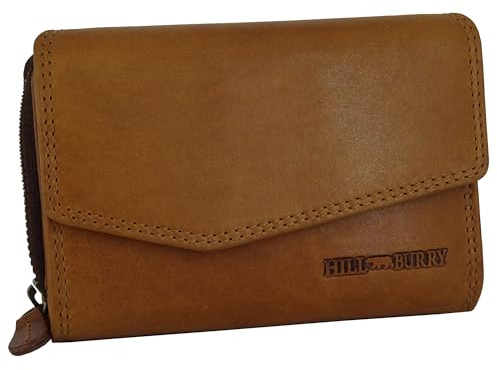 Damen Frauen Geldbörse Portemonnaie echtes Leder | Reißverschluss | praktisches Kleingeldfach | Brieftasche | Geldbeutel | Wallet | RFID Schutz | braun | Hill Burry