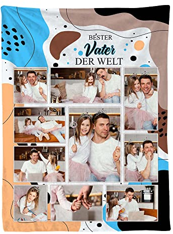 Ferocity Personalisierte Foto Decke mit Eigenem Foto; Super Weiche Extra Gemütliche Kuscheldecke Bester Papa 120x150 cm; Sofadecke Collage mit Wünschen oder Gedichten [081]