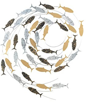 KunstLoft Wanddeko Metall | 100% HANDGEFERTIGT | 78x86x6cm | Wandbild Metall 'Versammlung der Fische' | Tierskulpturen | Silber Gold | Wandskulptur | Metalldeko Wand Wohnzimmer