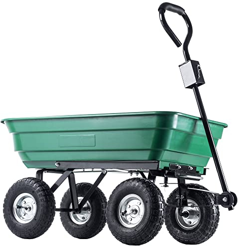 KADAX Carro de plástico PVC, capacidad de carga de 300 kg, carrito de mano con función basculante, carro basculante con marco de metal, carrito de jardín, carrito de transporte (75 L, verde/negro)