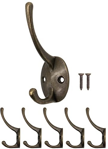 Fuxxer® Juego de 5 ganchos antiguos para ropa, de hierro, bronce, 5 unidades