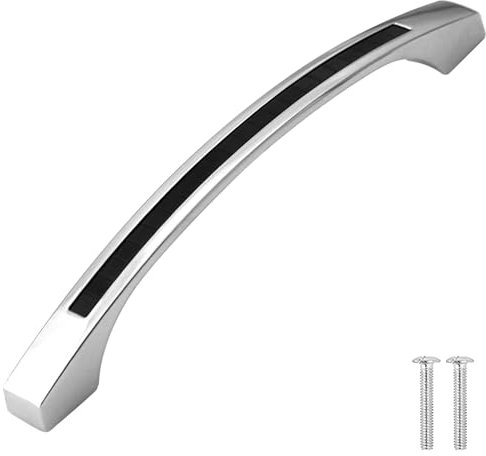 Decoranddecor Glow Duo Colour Kitchen Cabinet Drawer Furniture Handles (128mm Hole Centre, Chrome + Black)