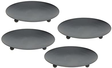 Metall Kerzenteller schwarz 8,5 cm - 4er Set/klein - Deko Kerzenhalter rund - Stumpenkerzen Kugelkerzen Kerzen Teller Halter Untersetzer Tischdeko