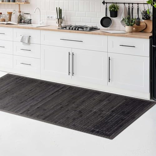 CosìCasa Bambusmatte Badematte Holz rutschfest | Nachhaltiger Bambusteppich, Küchenläufer, Duschvorleger | rutschfeste Badematte Bambus | Holzmatte für Bad & Küche (Einfarbig Grau, 50 x 120 cm)
