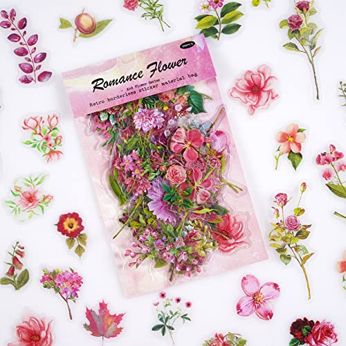 100 Rosa Blumen Dekorative Aufkleber - Vintage Floral Pflanze, Scrapbook Aufkleber für Junk Journal, DIY Kunsthandwerk, Fotoalbum, Planer, Kalender und Notizbuch