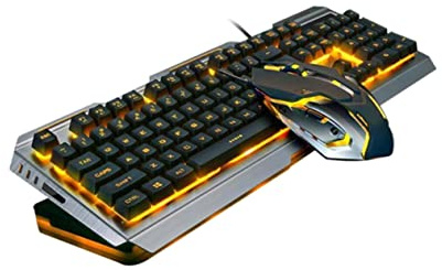 Tastiera Meccanica e Mouse da Gioco USB Retroilluminati V1 | Plastica Nera, Tasti Flottanti in Stile Retrò, Combinazione Fn+ Multimediale, Tecnologia Sabbiata
