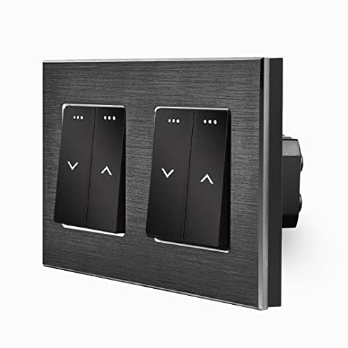 Luxus-Time Wipp zweifach Rollladentaster Impuls-Schalter für Jalousie Markiese Rollladen Hoch/Runter inkl. Aluminium Rahmen 2 Fach Einbau Kippschalter Unterputzdose schwarz LXBA2-LX-102W-2-12