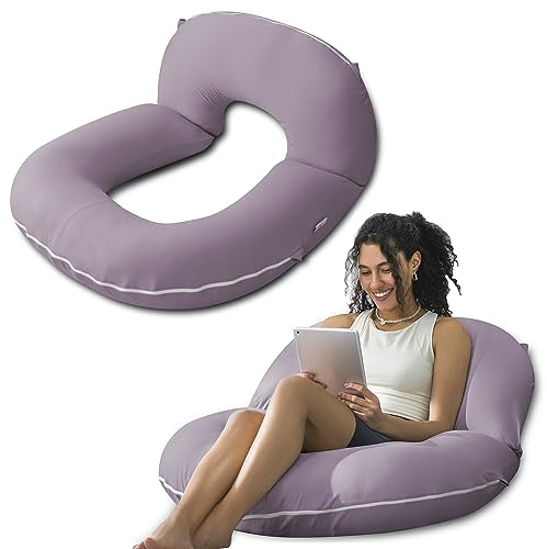 INSEN Reading Pillow, Back Pillow for Sitting in Bed for Reading, Nurse & Relax, Reading Pillow for Adults, Moms & Kids, Sit Up Pillow for Bed, Purple