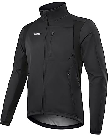 BERGRISAR Vintercykeljacka för män Softshell vindtät termisk fleece cykelkläder löparjacka vindjacka, Svart, XL