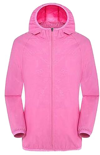 AMhomely Womens Packable Rain Jackets Waterproof Coats Plus Size Long Sleeve Quick Dry Hooded Coats Zipper Water Resistant Coats Solid Rain Proof Jacket Active Windbreaker for Cycling Hiking Pink XL