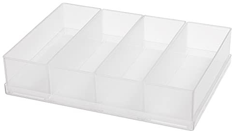 Raaco Boîte d'Insertion 55 4xA8-2, Plateau avec 4 Compartiments, Boîte de Tri Transparente pour Mallette à Outils, Boîtes de Rangement, Rangement Visserie, Facile à Nettoyer, 16 x 22 x 4,7 cm