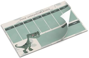 Schreibtischunterlage | personalisiert mit Name | Dinosaurier | Schreibunterlage | Kinder | DIN A3 | 50 Blatt | 29,7 x 42 cm | Geschenk | Einschulung | Wochenplaner | Malunterlage | grün