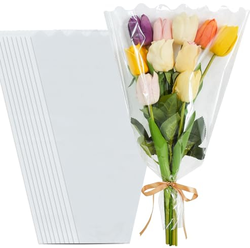 BEISHIDA Transparente Zellophan-Blumenhüllen, Plastikverpackungsbeutel für Floristen, Blumenstrauß, Muttertag, Valentinstag, 100 Stück (transparent, 45,7 x 30,5 cm)