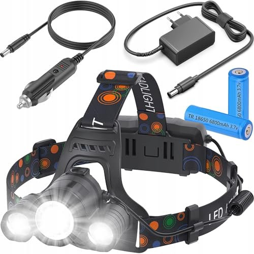 LTC Kopftaschenlampe 1200 lm - 4 Lichtmodi, einstellbarer Leuchtwinkel, 2 wiederaufladbare 18650er Batterien, 2 Ladegeräte - leichtes Design und gute Kopfform - CREE LEDs