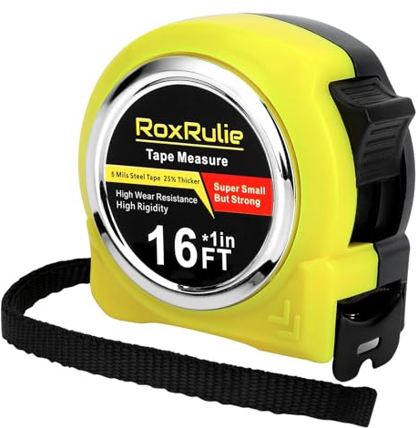 RoxRulie Tape Measure with Fractions 1/8, Measuring Tape 16 FT, 1 Inch/25mm Wide Blade Measurement Tape, Easy Read, Small, Local Design with Fractional Read, Great for Around The House and Carpenter