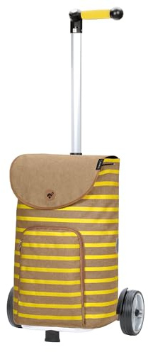 ANDERSEN Einkaufstrolley - Shopper Eske gelb | mit ergonischem 3-Wege-Griff, höhenverstellbar, aus Alu, bis 40 kg - Tasche mit Kordelzug, Fronttasche, Reflektoren, 47 L