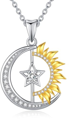 TANGPOET Sonne Mond Stern Halskette für Damen Mädchen Silber 925 Symbol für Freundschaft, Familie, Liebe Kette Schmuck Geschenke für Freund Mutter Frau Tochter Freundin