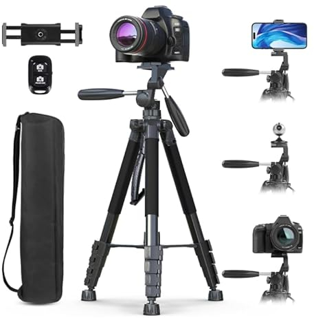UBeesize 188cm Kamerastativ mit Handyhalterung und Fernbedienung, Stativständer mit Tragbarer Tasche für Telefon und Kamera, Handy Stativ Kompatibel mit DSLR-Kameras, Handys, Spektiven und Ferngläsern