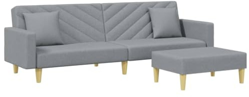 vidaXL Schlafsofa, Sofa Couch 2-Sitzer mit Kissen Fußhocker, Bettsofa Sofabett Verstellbare Rückenlehne, Klappbett Klappsofa mit Schlaffunktion, Hellgrau Stoff