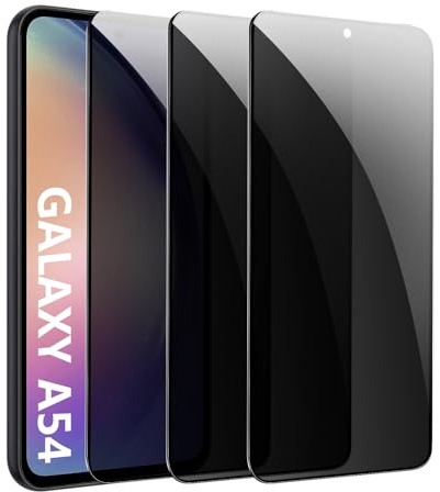 [Lot de 3] Protection d'écran de confidentialité pour Samsung Galaxy A54 5G, film en verre trempé anti-espion, reconnaissance d'empreintes digitales, dureté 9H, anti-rayures, anti-traces de doigts