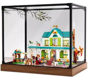 Acryl-Vitrine für Lego 41730 Chic Houses Modell, staubdichte, transparente Sammlungsvitrine (nur Displaybox) (Holzmaserung)