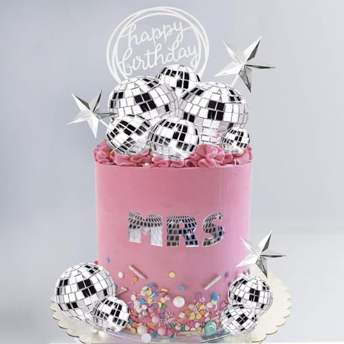 37 Stück Disco Cake Topper Geburtstag, Tortendeko Silber Kuchen Topper Discokugel Torten Deko Stern Kuchendeko für 70/80/90er Disco Musik Tanz Mottoparty Dekorationszubehör