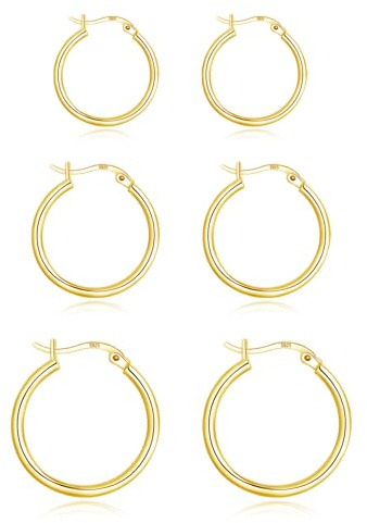 Loutade Creoler silver 925, 3 par 925 sterling silver kreoler örhängen set, allergivänligt brosk runda kreoler örhängen, 13/16/20 mm unisex kreoler silver damörhängen för flera öronhål, Sterlingsilver