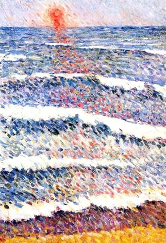 DTAUPREB Malen nach Zahlen-Set für Erwachsene „Wellen am Strand bei Sonnenuntergang“ Ölgemälde auf Leinwand zum Selbermachen mit Pinseln Acrylpigment Zeichnung Lackierung