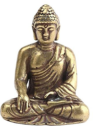 Statua di Buddha Amitabha in Rame Massiccio, sculture d'imitazione in Ottone Antico, figurina Vintage in Miniatura per la Decorazione della scrivania dell'ufficio del Soggiorno