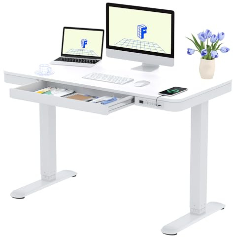 FLEXISPOT Höhenverstellbarer Schreibtisch mit Schublade und USB-C 120x60 cm | Elektrischer Schreibtisch mit LED-Anzeige, Memory-Funktion, pflegeleicht, ergonomisch für Homeoffice,Büro,Lernen&Schminktisch