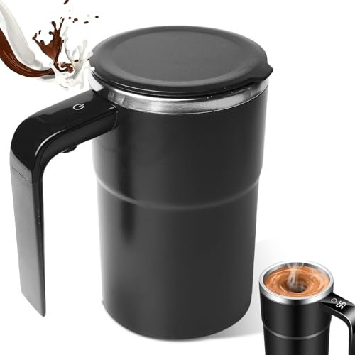 Tazza da caffè elettrica automatica auto-commovente, 380 ml, con manico, tazza termica con indicatore di temperatura, in acciaio inox 304, tazza magnetica per caffè e proteine in polvere