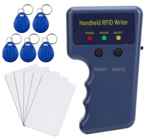 Nueva Versión de Mano 125 KHz Lector RFID Escritor Copiadora Duplicadora, Lector de Etiquetas de Identificación, con 5 Llaveros T5577 y 5 Tarjetas T5577, Lector de Control de