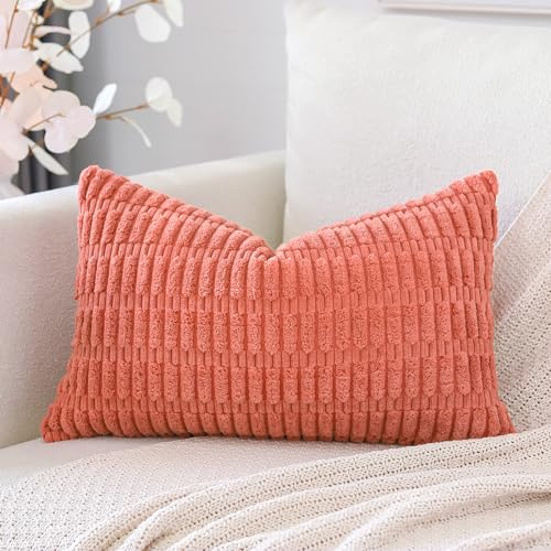 Artscope 1er Set Boho Gestreifte Kissenbezug Einfarbig Zierkissenbezug Dekokissen Sofakissen 40x60 cm Kissenhülle Weiche Couchkissen für Sofa Wohnzimmer Schlafzimmer Dekor, Koralle