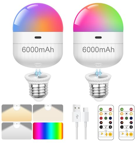 ZHENMING USB Rechargeable Light Bulb with Remote Dimmable 5W Magnetic | Battery Operated with Timer & 3 Color Temperatures for Wall Sconce 2 Pcs