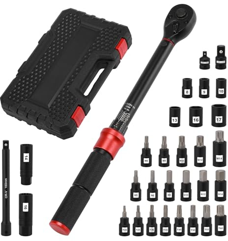 MIXPOWER Lot de 31 clés dynamométriques à clic de 3/8, 5-60 Nm, double direction réglable, clé dynamométrique à 72 dents avec extensions, douilles, adaptateur pour vélo, CR-V