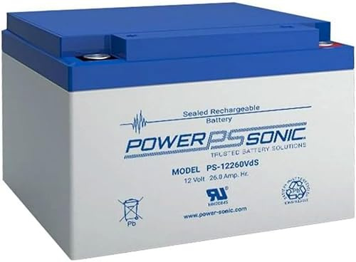 Blybatteri – batteri Powersonic PS 12260 – Powersonic PS12260 – Powersonic PS-12260 med VDs godkännande – 12 V 26,0 Ah – uppladdningsbart förseglat blybatteri (SLA) – AGM/blyfleece