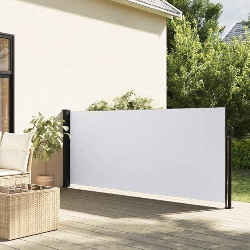 Myheimly Seitenmarkise, Wandmarkise mit PU-Beschichtung, Sichtschutz für Balkon Terrasse Garten, Windschutz Markise, Ausziehbar Polyester Weiß,117 x 300 cm