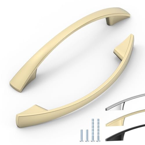 ELEBUILD 6 Stück Messing Möbelgriffe, 96mm Lochabstand, Gold | Moderne Schrankgriffe Schranktürgriffe Küchengriffe für Kleiderschränke, Schubladen, Schranktüren, Kommoden und Badmöbel
