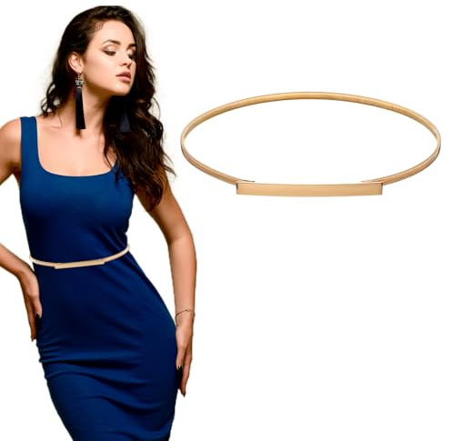 YUXIANLB Goldener Gürtel für Damen Schmaler Metall Cinch Bund Elastischer Taillengürtel Verstellbarer Dehnbarer Sari Cinch Perfekt für Röcke Blusen Overalls Modisches Accessoire und Geschenkidee