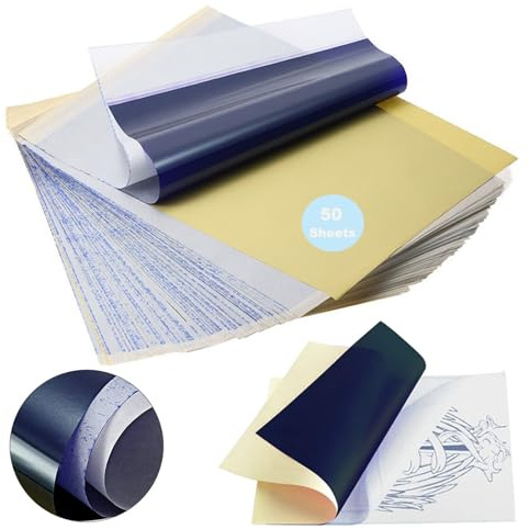 Yuelong Tattoo Transferpapier 50 Blatt A4 Schablonenpapier zum Tätowieren | 4 Schichten High Definition Thermo-Tattoo-Papier, DIY Tattoo Transparentpapier, Tattoo-Zubehör für Studios & Anfänger