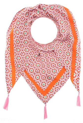 Zwillingsherz Dreieckstuch Riane, Blumenmuster mit Quasten, Orange-Lila