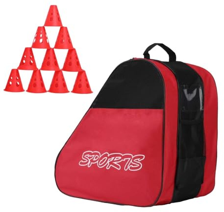 Harilla Rollschuh-Tasche, Inline-Skate-Tasche für Kinder, Premium-Schlittschuh-Taschen für Kinder Erwachsene, Rot mit 10 Sportzapfen