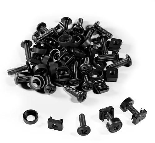FGB 20 x M6 Käfigmutter-Schrauben-Set für 19/10-Zoll-Netzwerkschränke | 20-teiliges Set M6 x 20 mm, geeignet für Patchfelder Racks Servergehäuse und Stahl-Montagesätze - schwarz