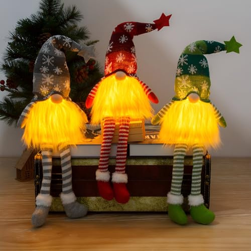 SYFUNLV 3 Stück Weihnachten Deko Wichtel,Weihnachtswichtel Beleuchtet,Handgemachte Schwedischen Weihnachtswichtel,Weihnachten Deko mit LED Licht,Weihnachtsbaum Dekoration,für Weihnachtsdeko (Stil 2)
