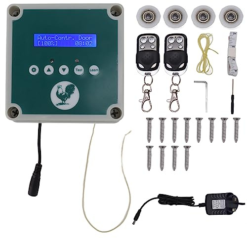 Gsycle Chicken Coop Door Controller, Automatic Cage Opener Remote Control Poultry House Door Actuator Motor Kit Electric Chicken Door with Timer Light Sensor