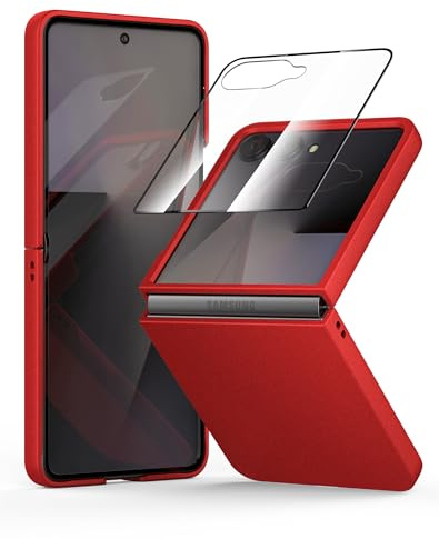 Galaxy Z Flip 7 Slim Case, Built-in Screen Protector Frosted Feel Wireless Charging Stand Lightweight Shockproof Cover for Samsung Galaxy Z Flip 7 2025 Red