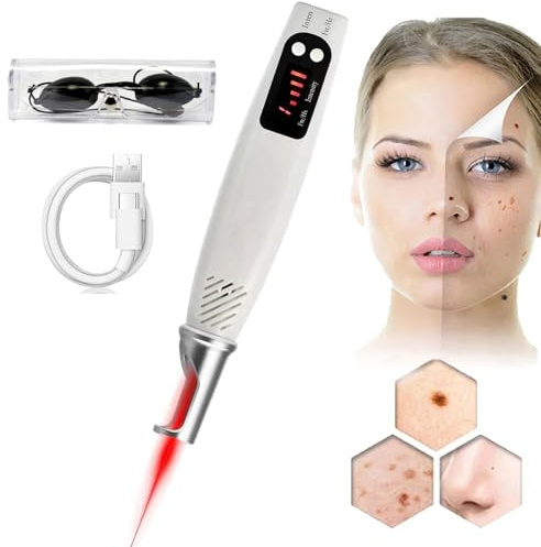 ZZwansuGE LáPiz para Eliminar Verrugas CutáNeas, Kit De Picosegundos con Luz Azul/Roja para Lunares, 9 Modos/4 Niveles, para Eliminar PigmentacióN, Cicatrices, Manchas Oscuras Y Pecas Sin Dolor.,Red